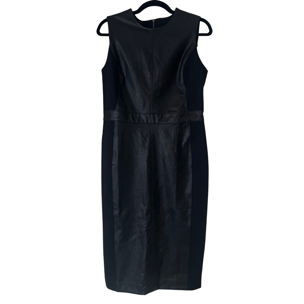 NWT Spanx Faux Leather Ponte Combo Fitted Sheath Dress‎ Black Sz M